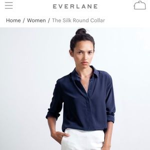 Navy everlane silk round collar blouse